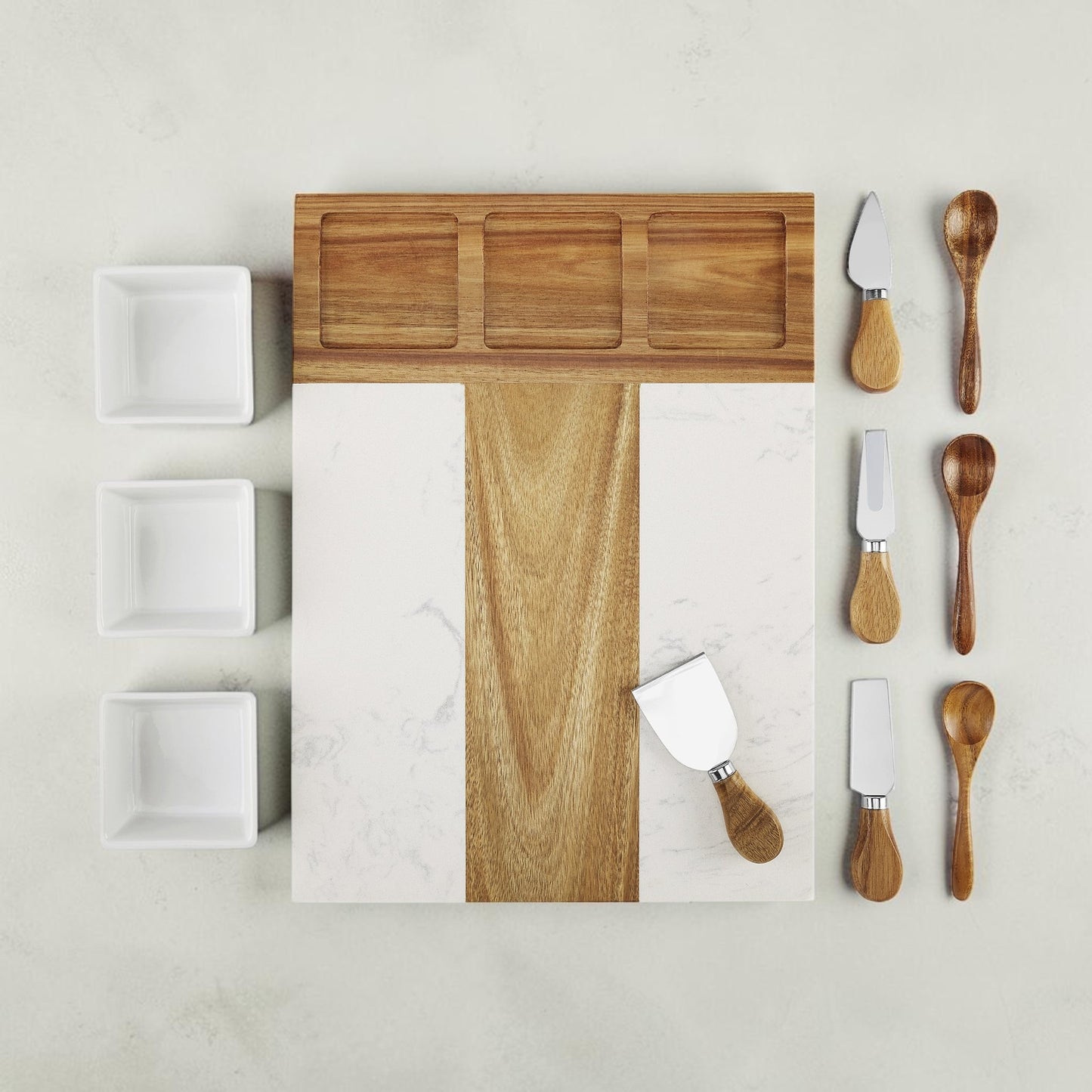 Personalized Marble & Acacia Charcuterie Board Gift Set – 11 Piece Set