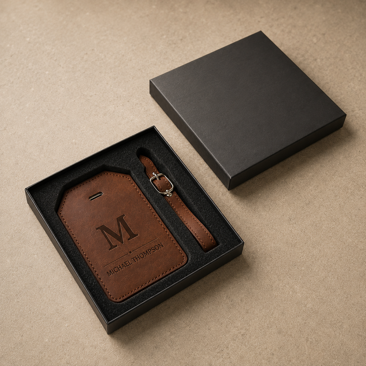 Personalized luggage tag with custom laser engraving for travel, business trips, and vacation luggage