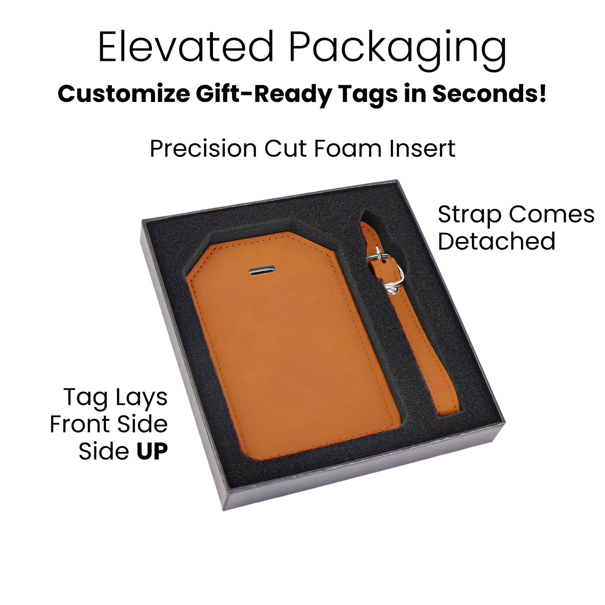 Personalized passport holder and luggage tag gift set with custom laser engraving in a premium black gift box.