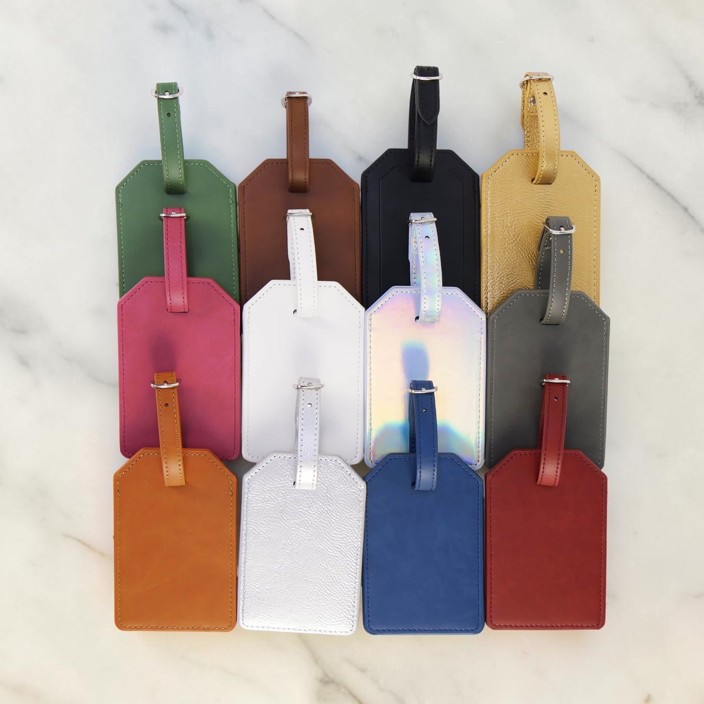 Ideal corporate gift custom engraved luggage tag personalizable with a name, monogram, logo, or custom artwork