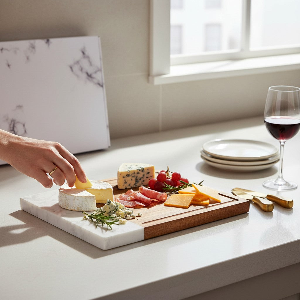 Personalized Marble & Acacia Serving Board