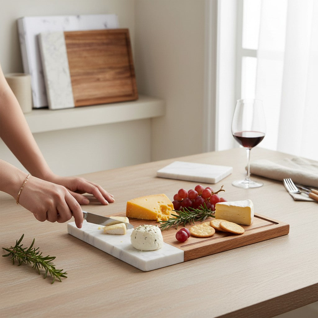 Personalized Marble & Acacia Serving Board