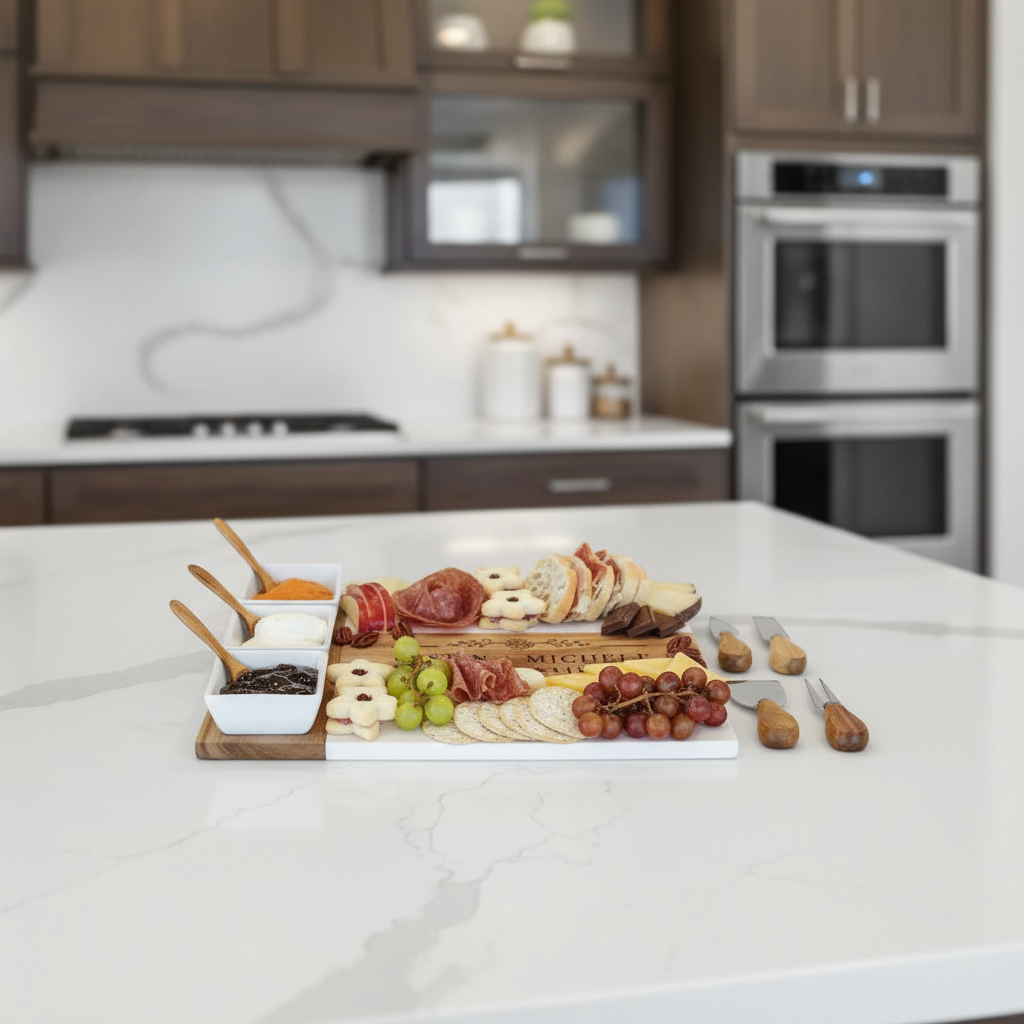 Personalized Marble & Acacia Charcuterie Board Gift Set – 11 Piece Set