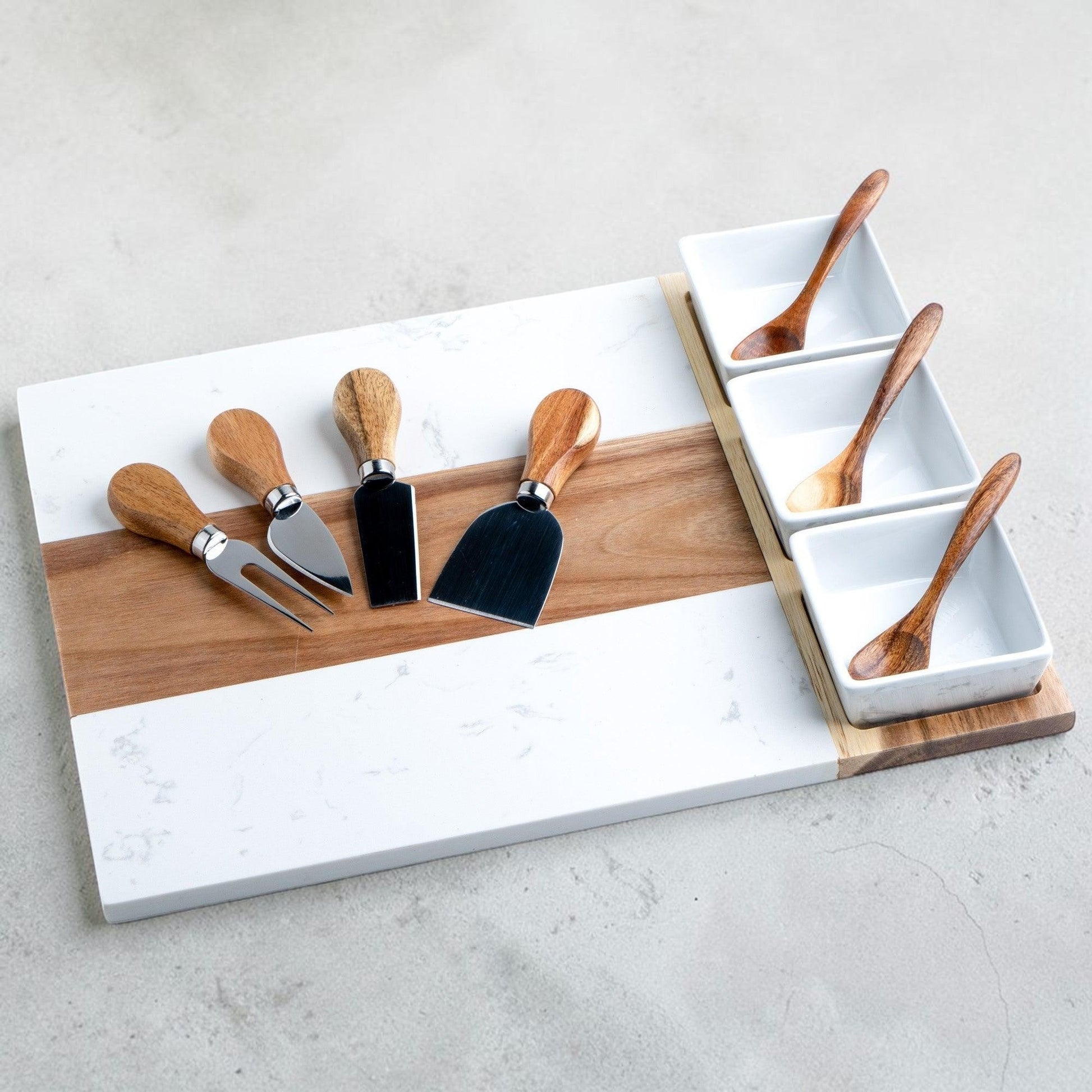 Charcuterie 11-piece set with knives, serving bowls, spoons ideal for hostess gift, housewarming present, client appreciation gift