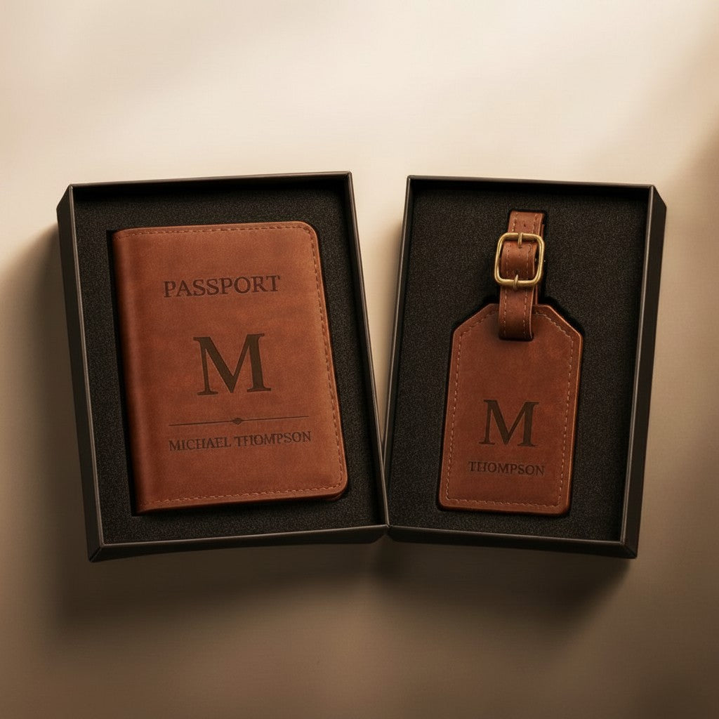 Personalized Travel Gift Set – RFID Passport Wallet & Luggage Tag